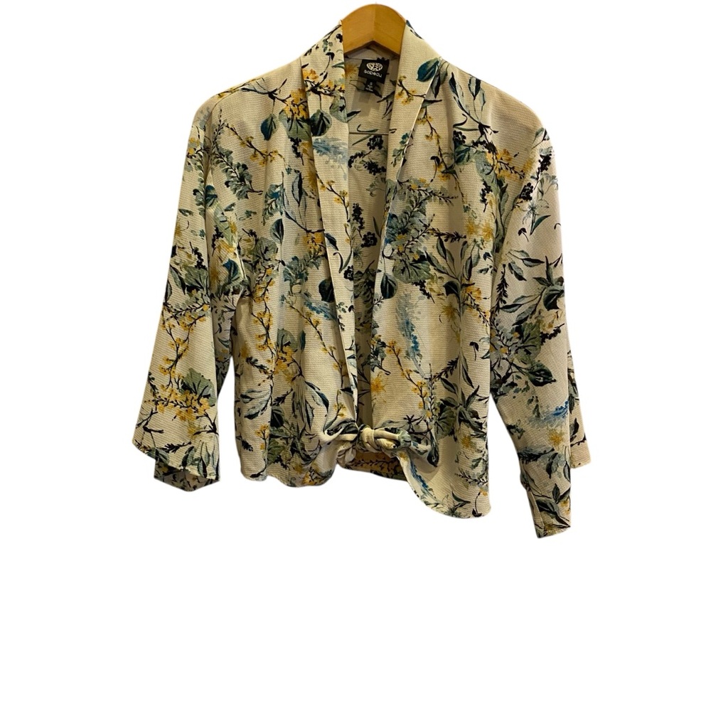 Bobeau Women’s Oversized Flowy Cream Floral Cottagecore Blazer/Shrug Sz S